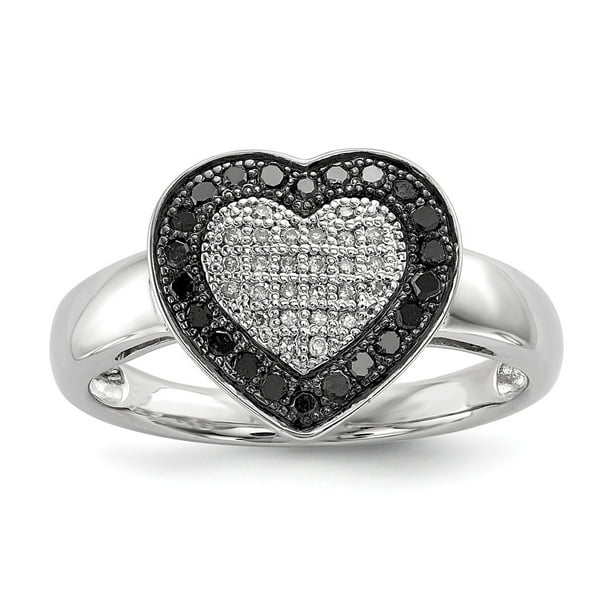 Sterling Silver 2 MM Diamond Heart Ring 